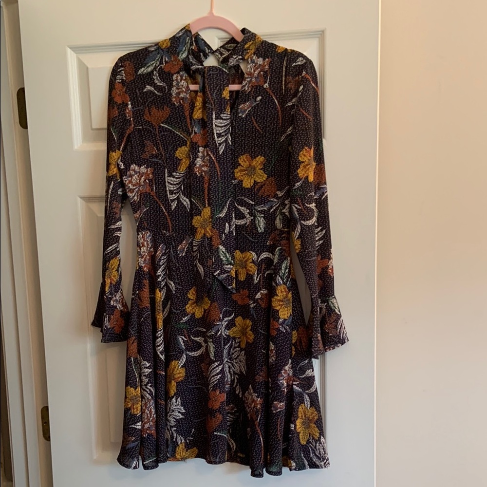 Yellow and Orange Bishop Sleeve Dress with Notched Collar